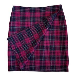 Eddie Bauer Women’s Sz 6 Red Plaid Faux Wrap Skirt Wool Blend Lined